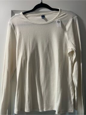 Old Navy Cream Ribbed Long Sleeve Tee